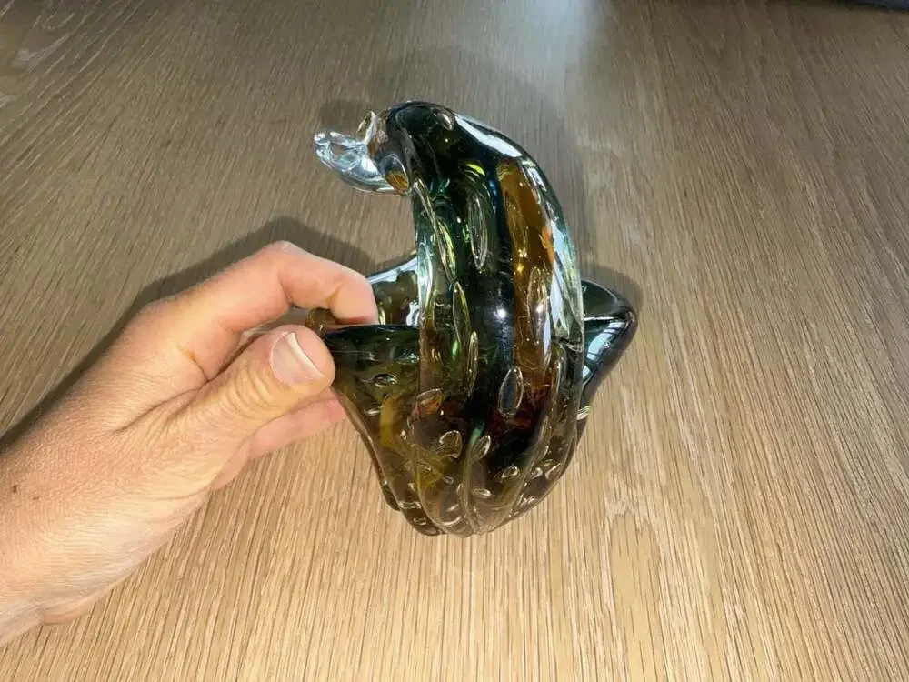 RARE MURANO GUILDCRAFT Art Glass Duck Bowl Dish Multicolor Beak Clear
